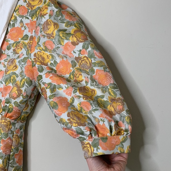 MOODIE Women's Size M Orange & Yellow Jacquard Floral Puffy Sleeved Mini Dress - Picture 3 of 15